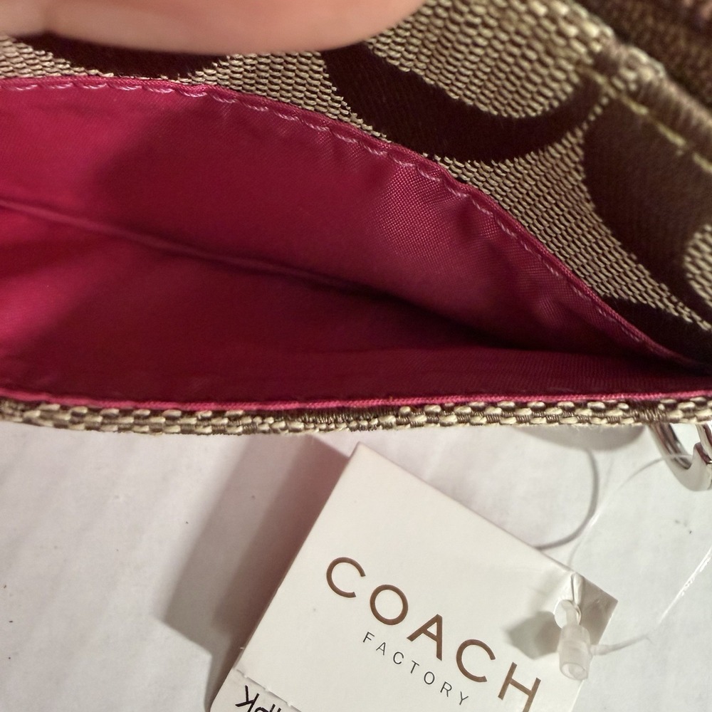 COACH Vintage Signature Mini Skinny Id Case Jacquard Leather Brown/Pink NEW - Picture 8 of 8